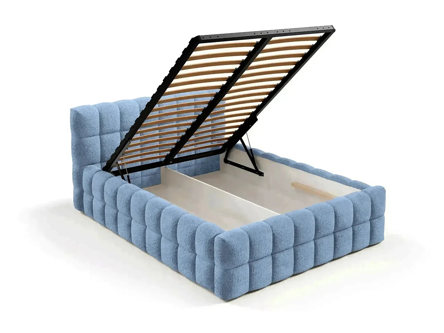 VOLTAIRE - Hemelbed in blauwe bouclette stof 160x200cm