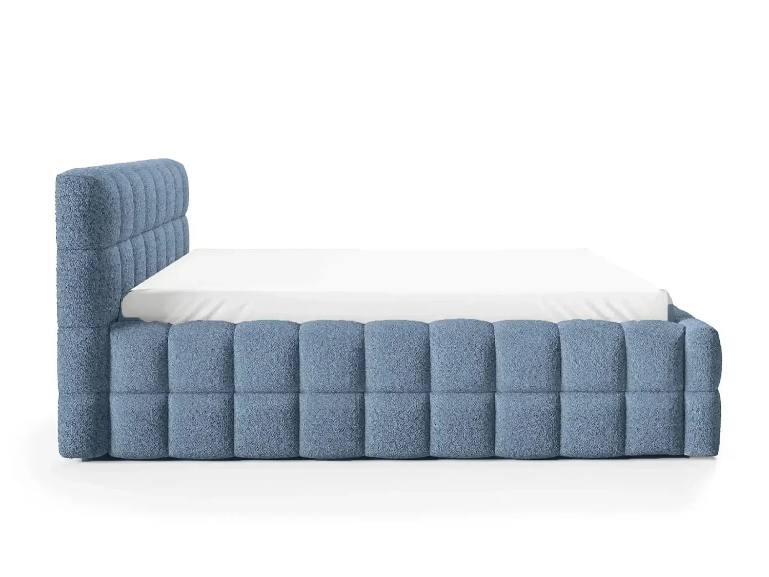 VOLTAIRE - Hemelbed in blauwe bouclette stof 160x200cm
