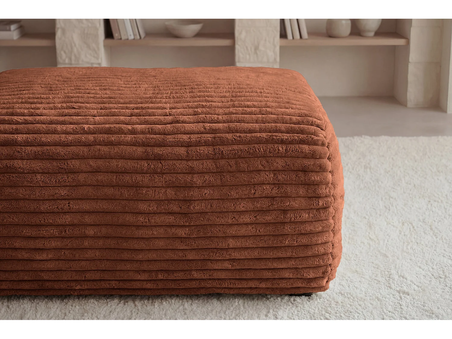 OLYMPE - Pouf en velours côtelé Terracotta 100x68x42