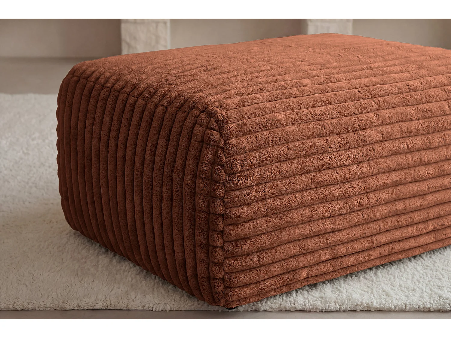 OLYMPE - Pouf en velours côtelé Terracotta 100x68x42