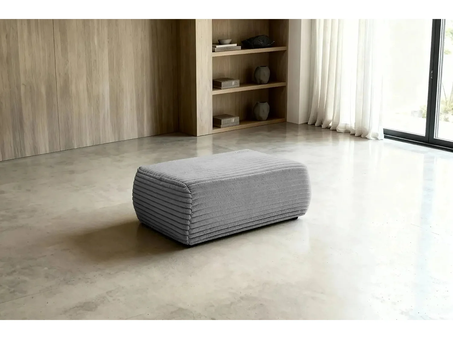 OLYMPE - Pouf en velours côtelé Terracotta 100x68x42