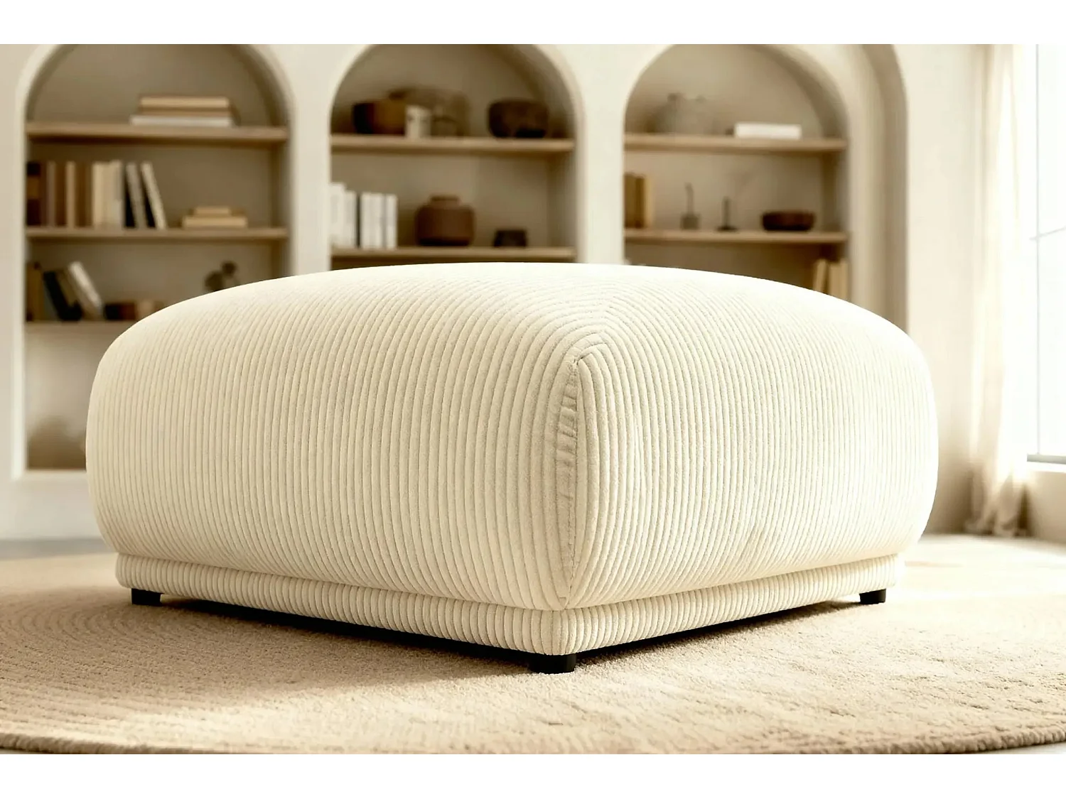 ROSALIE - Pouf en velours côtelé Beige 102x83x46