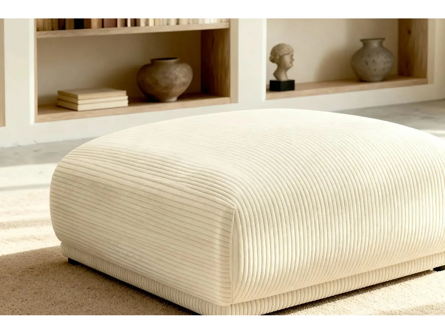 ROSALIE - Pouf en velours côtelé Beige 102x83x46