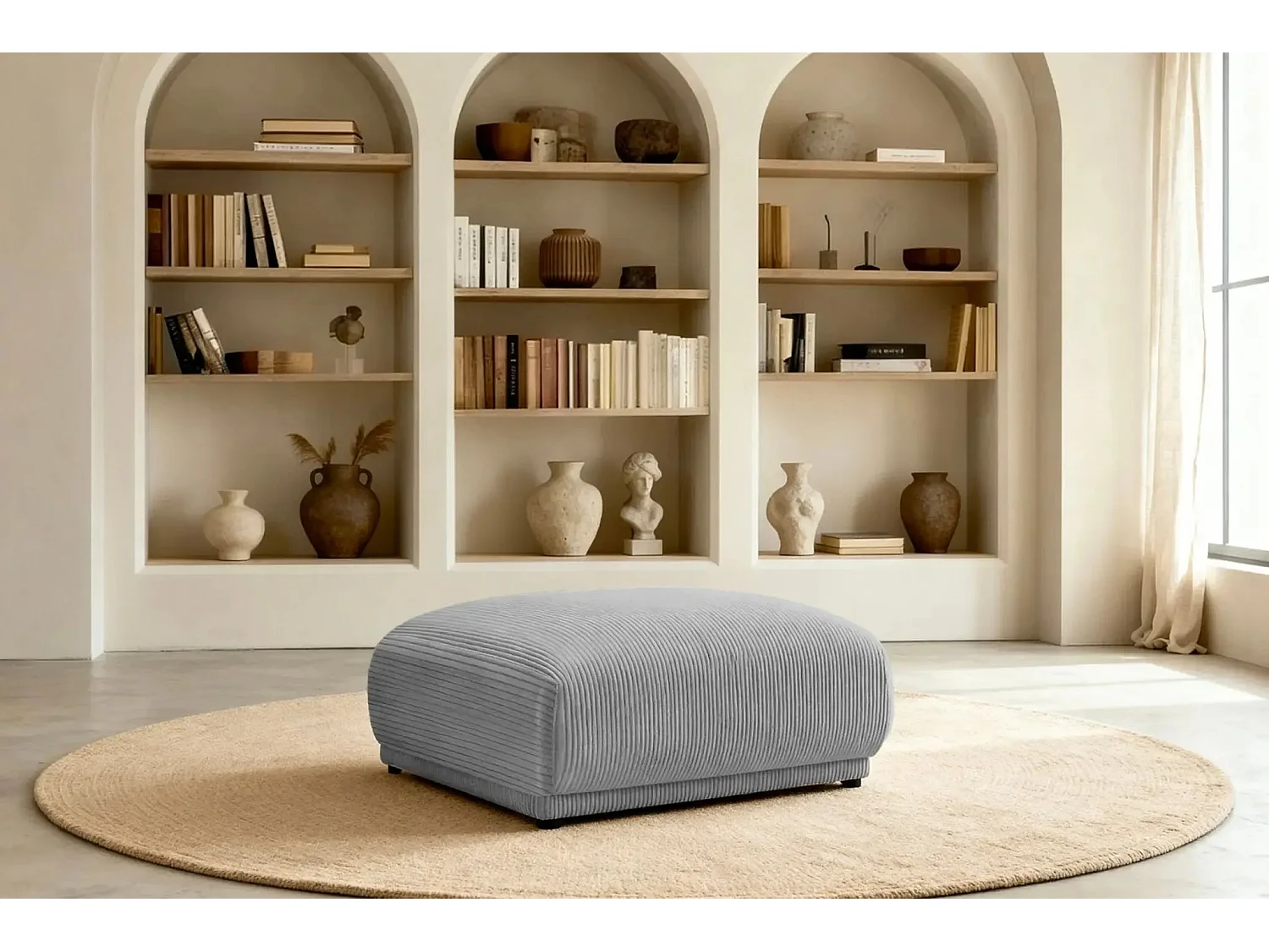 ROSALIE - Pouf en velours côtelé Beige 102x83x46