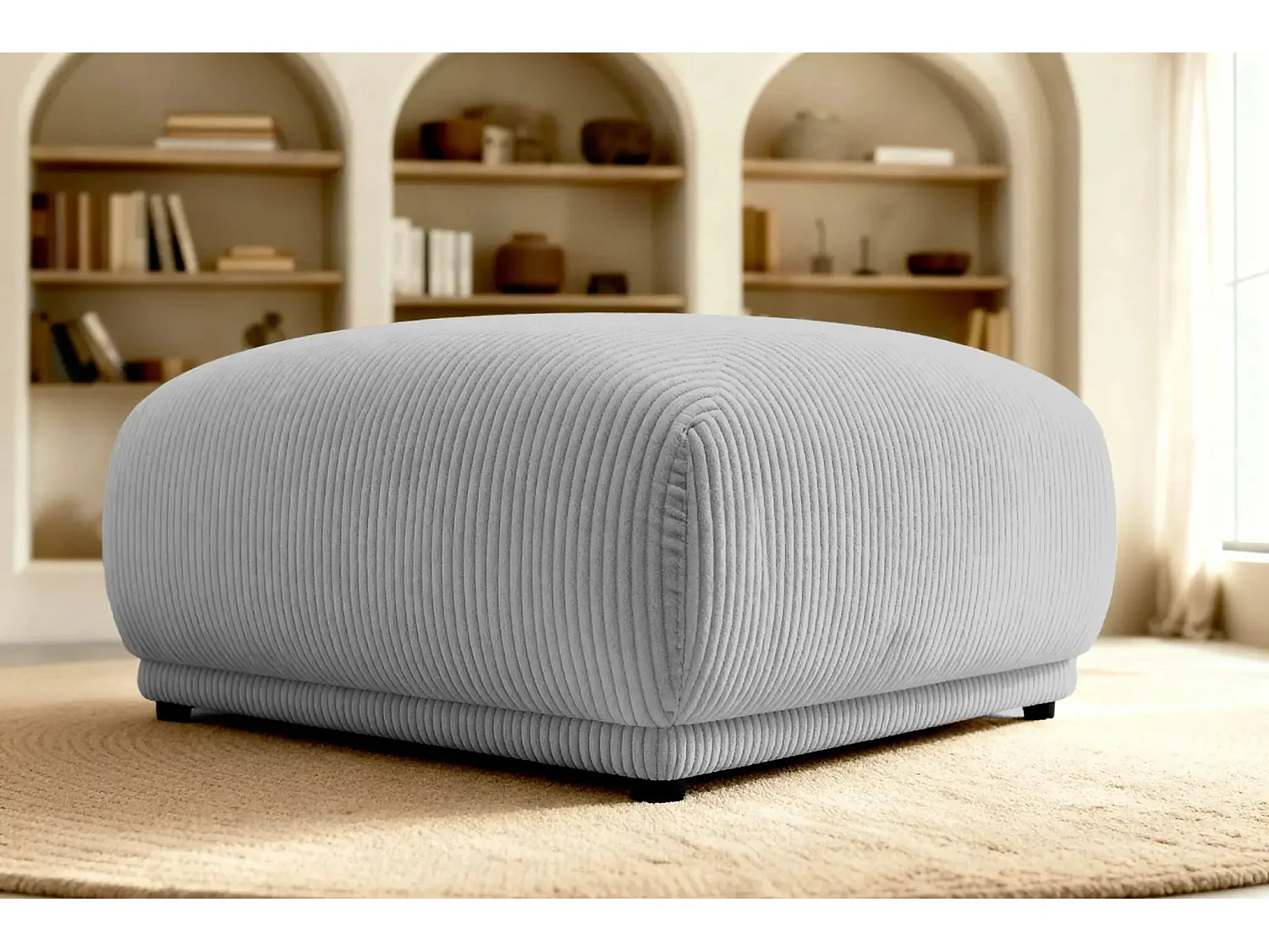 ROSALIE - Pouf en velours côtelé Beige 102x83x46