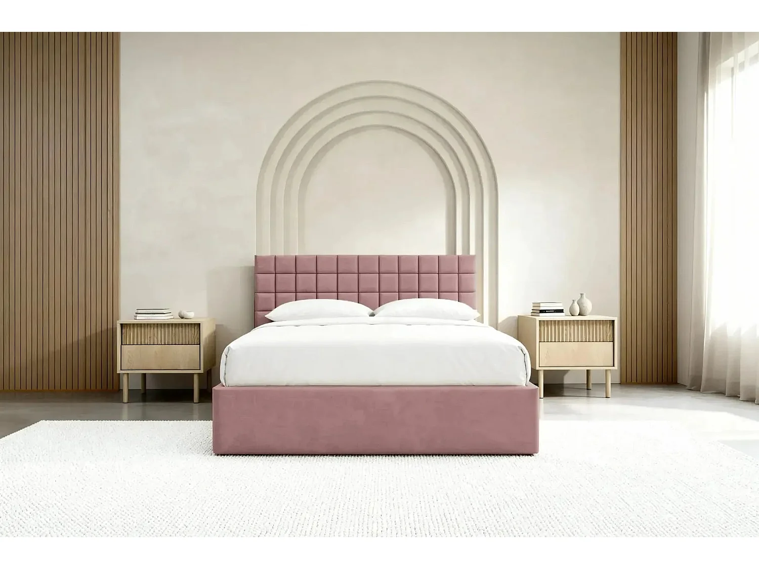 THELMA - Bedstee in roze fluweel 160x200cm