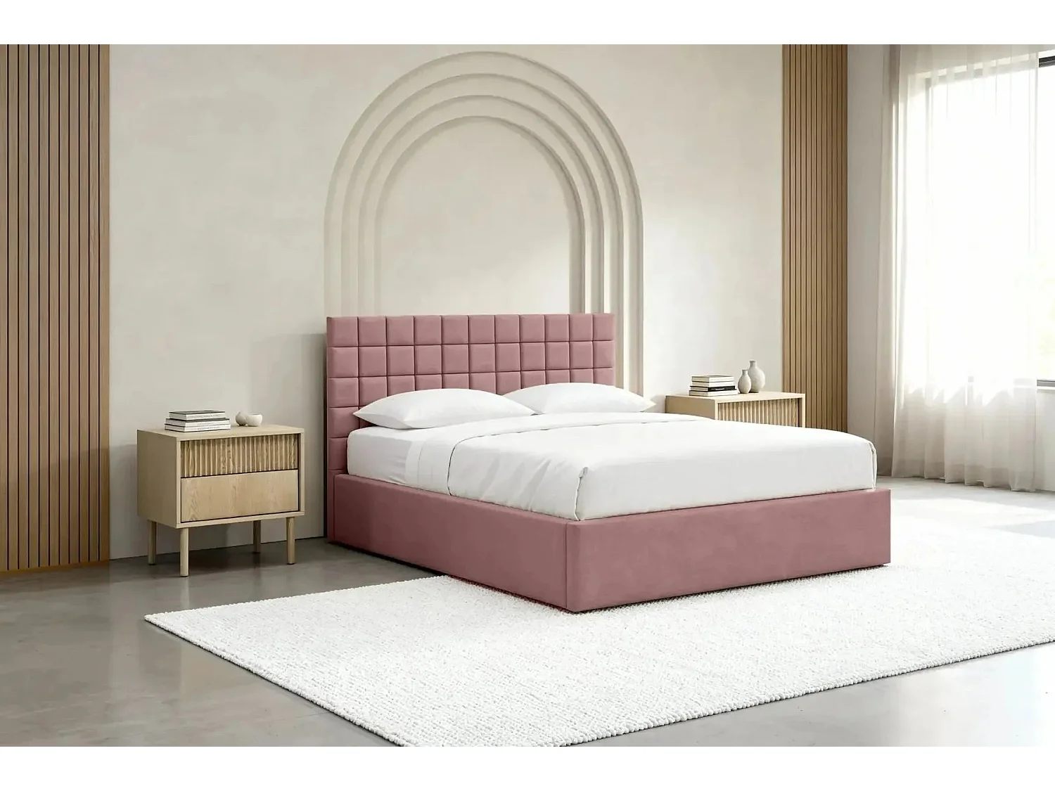 THELMA - Bedstee in roze fluweel 160x200cm