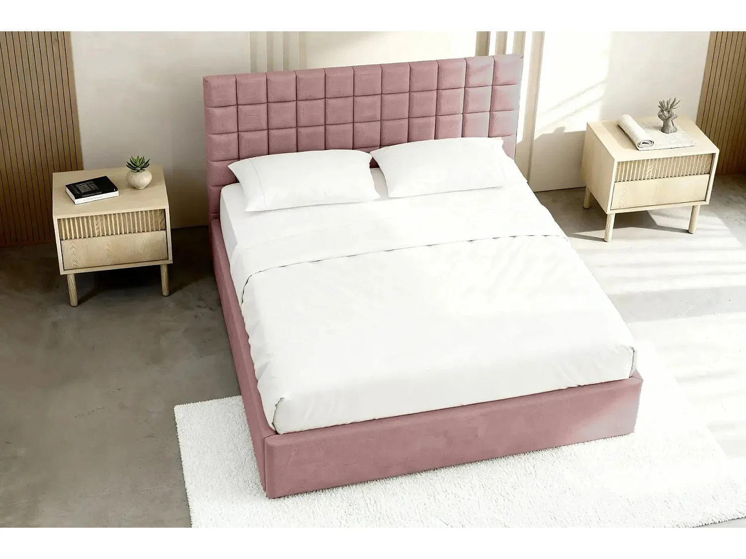THELMA - Bedstee in roze fluweel 160x200cm