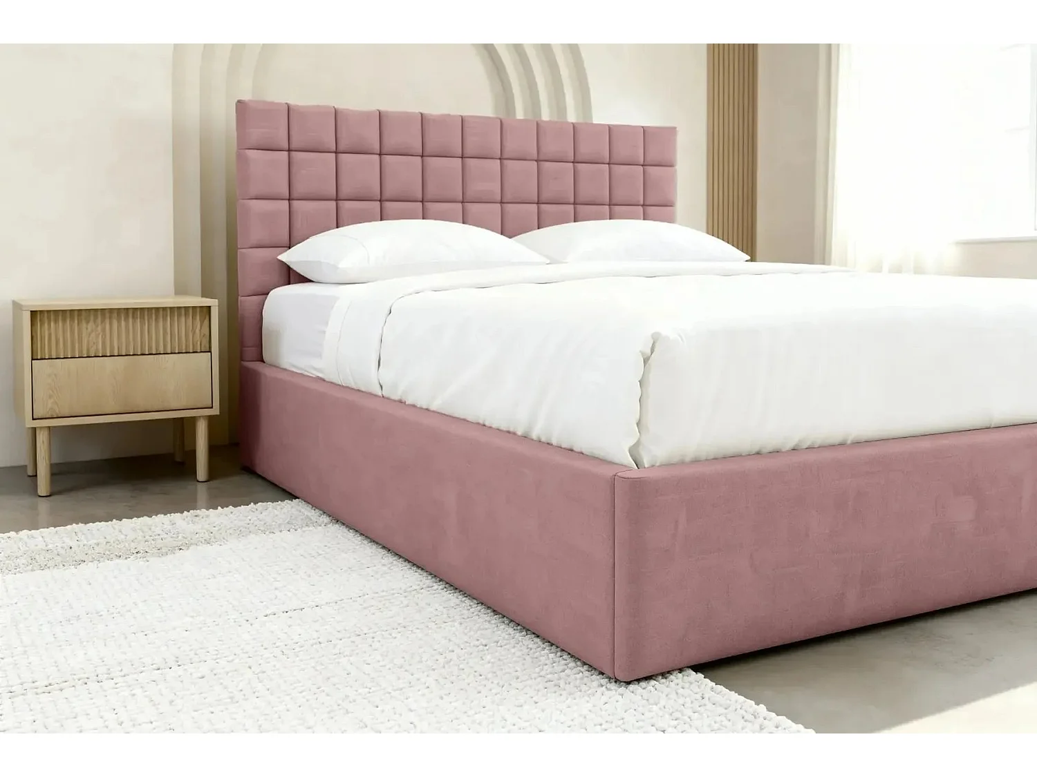 THELMA - Bedstee in roze fluweel 160x200cm