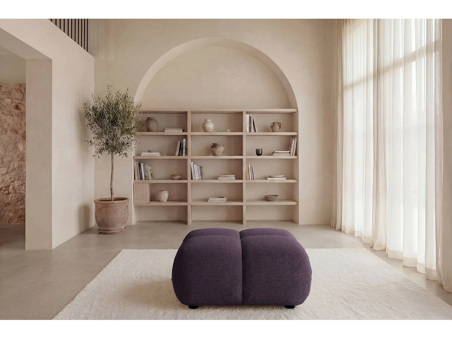 CONSTANCE - Mauve chenille poef 72x72x43,5 cm