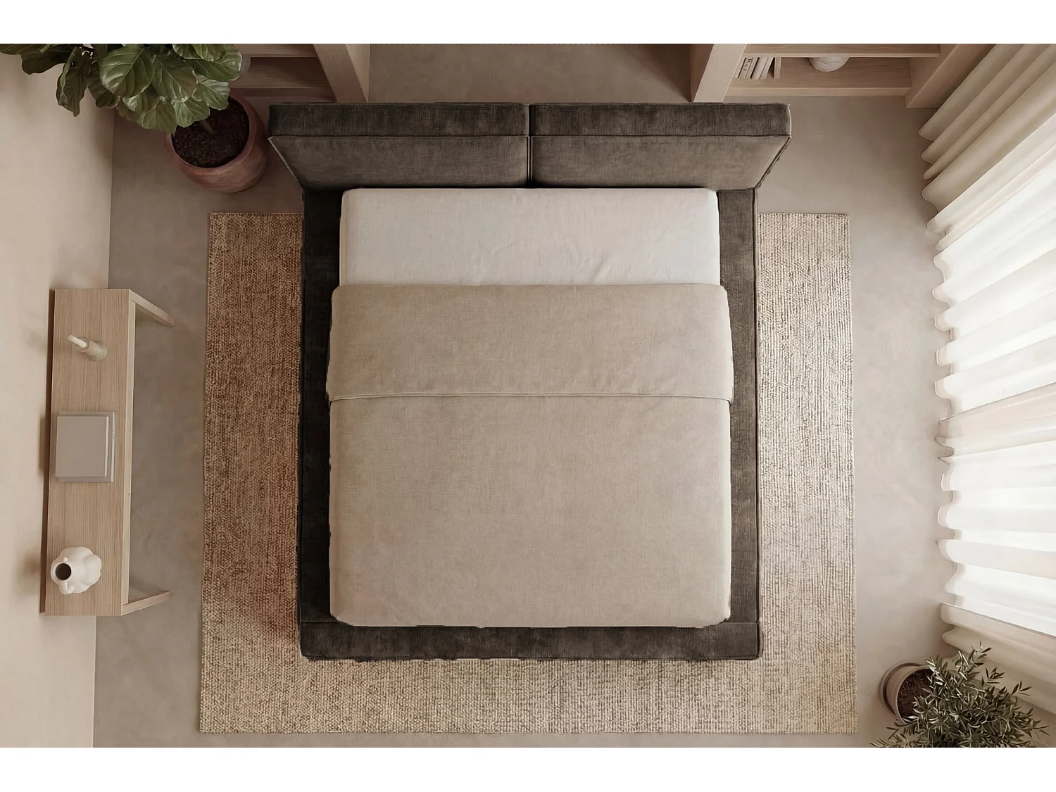 CELIA - Bruine fluwelen bedstee 160x200