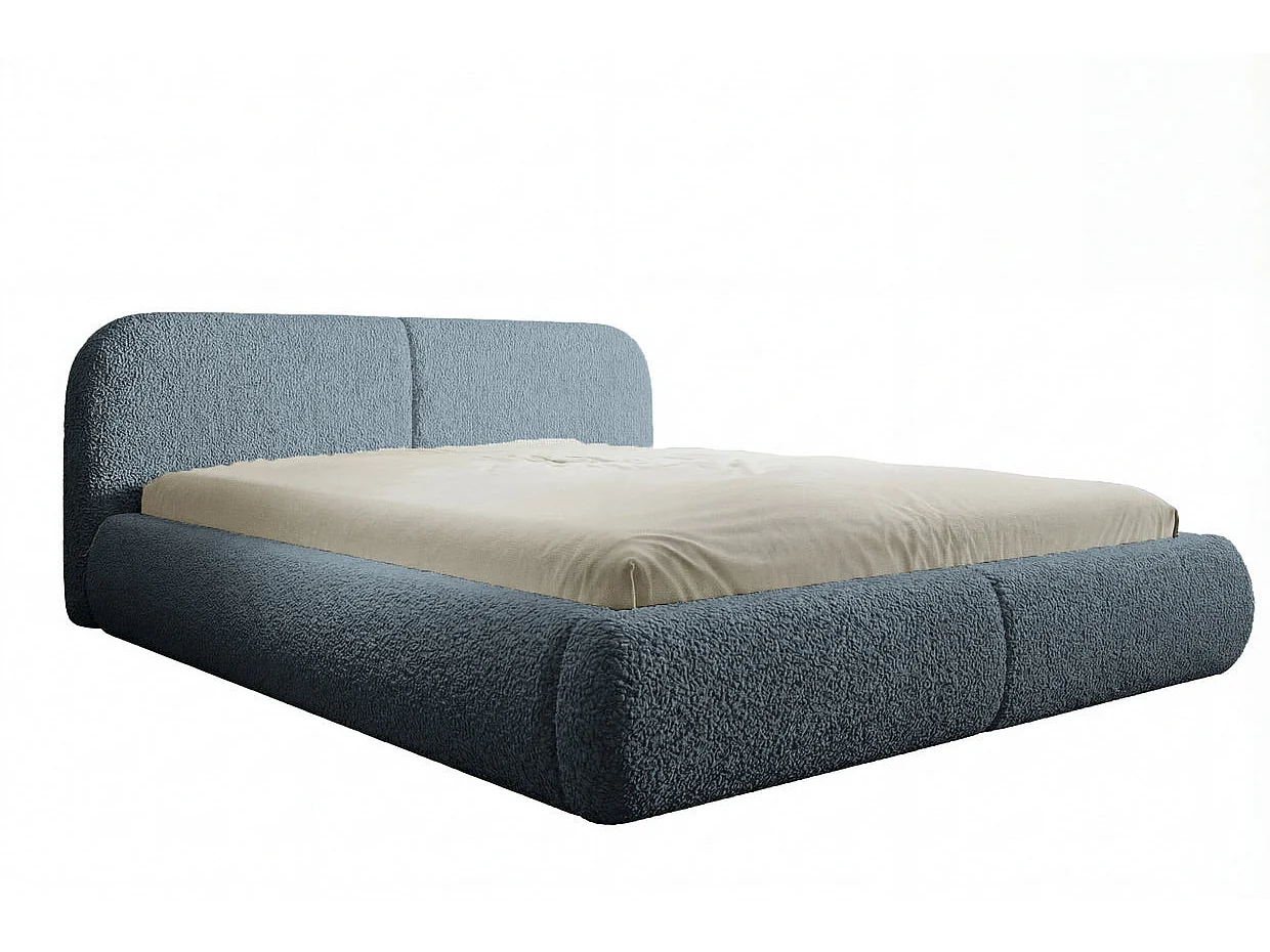DELORA - Chenille stof commode bed Blauw 160x200