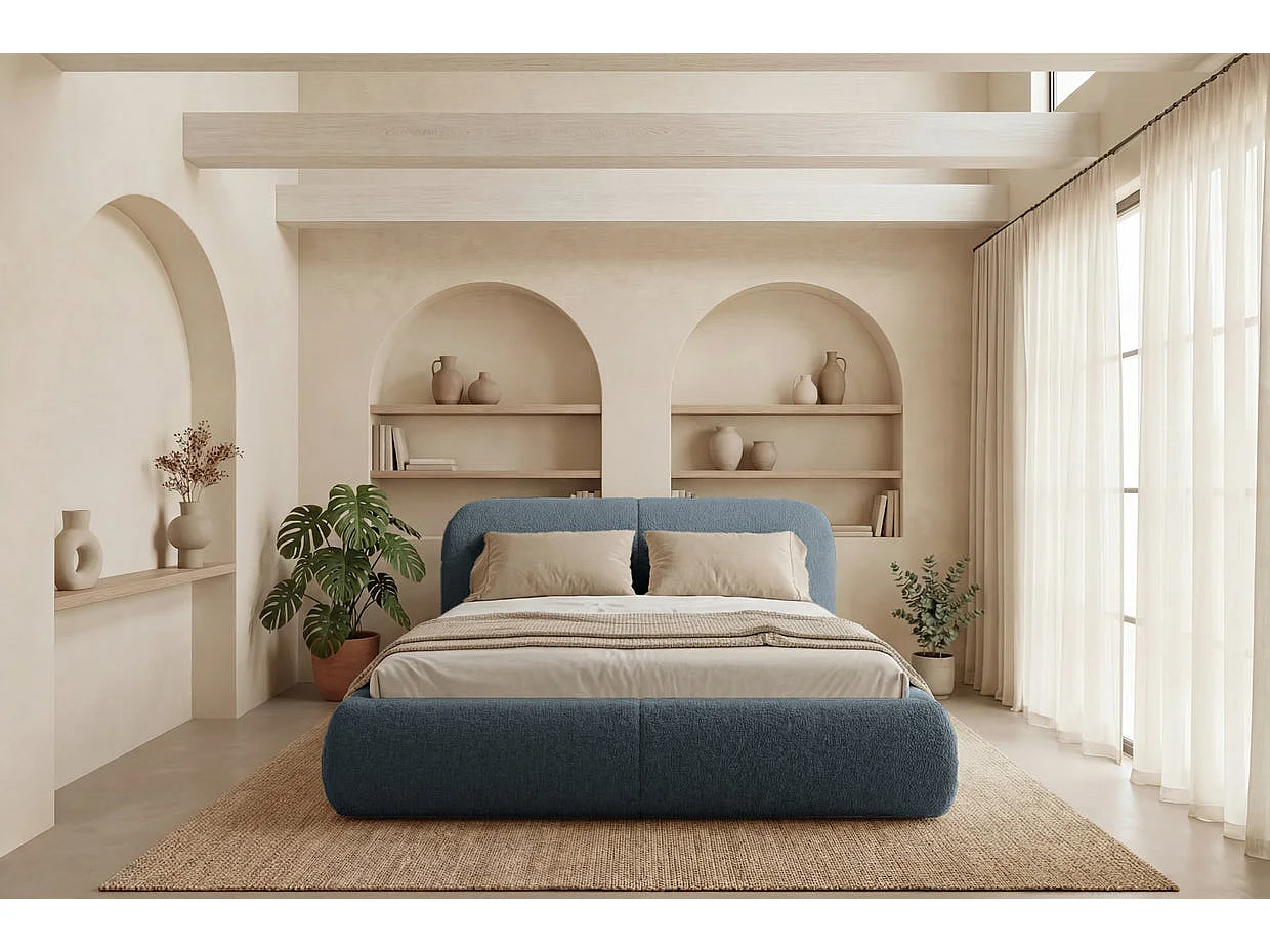 DELORA - Chenille stof commode bed Blauw 160x200