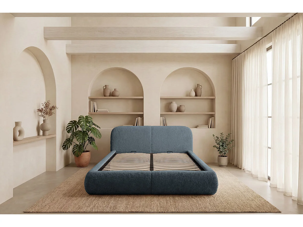 DELORA - Chenille stof commode bed Blauw 160x200