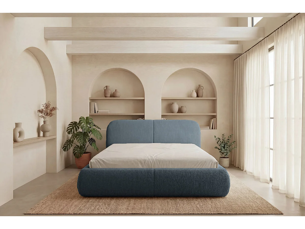 DELORA - Chenille stof commode bed Blauw 160x200
