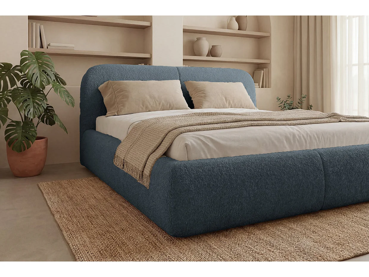 DELORA - Chenille stof commode bed Blauw 160x200