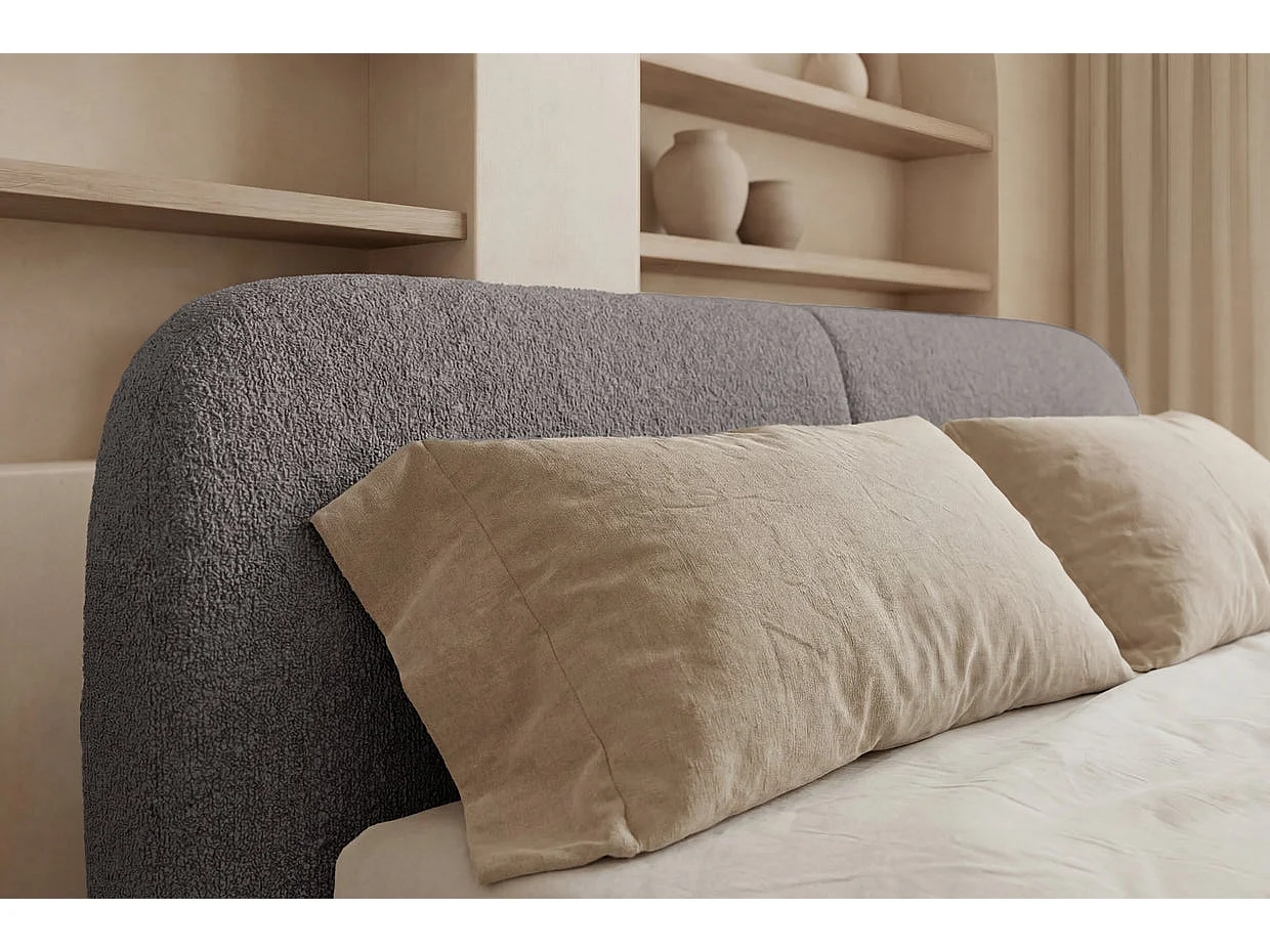 DELORA - Lit coffre tissu chenille Taupe 180x200cm