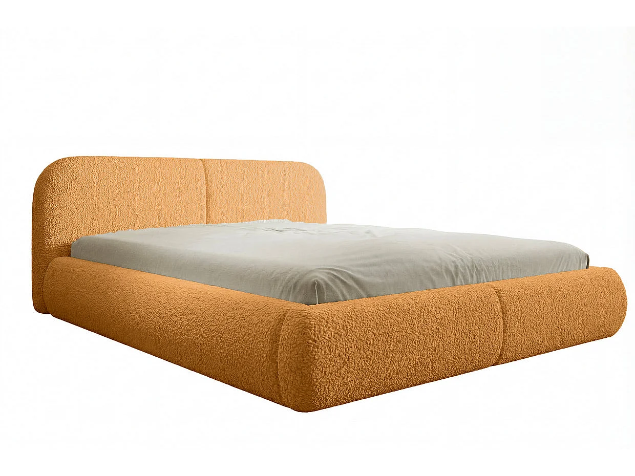 DELORA - Lit coffre tissu chenille Moutarde 180x200cm
