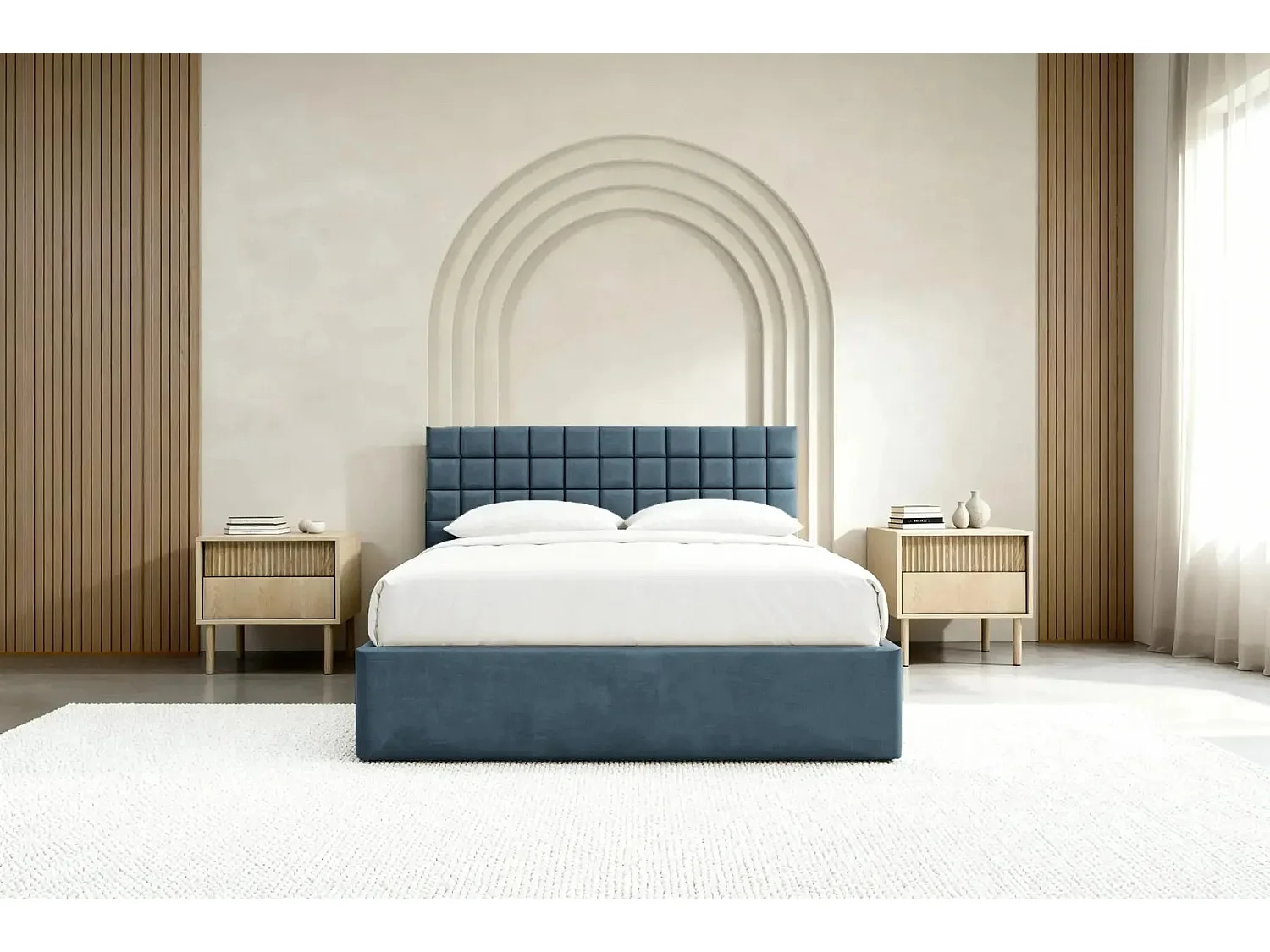 THELMA - Blauw fluwelen bed 160x200cm