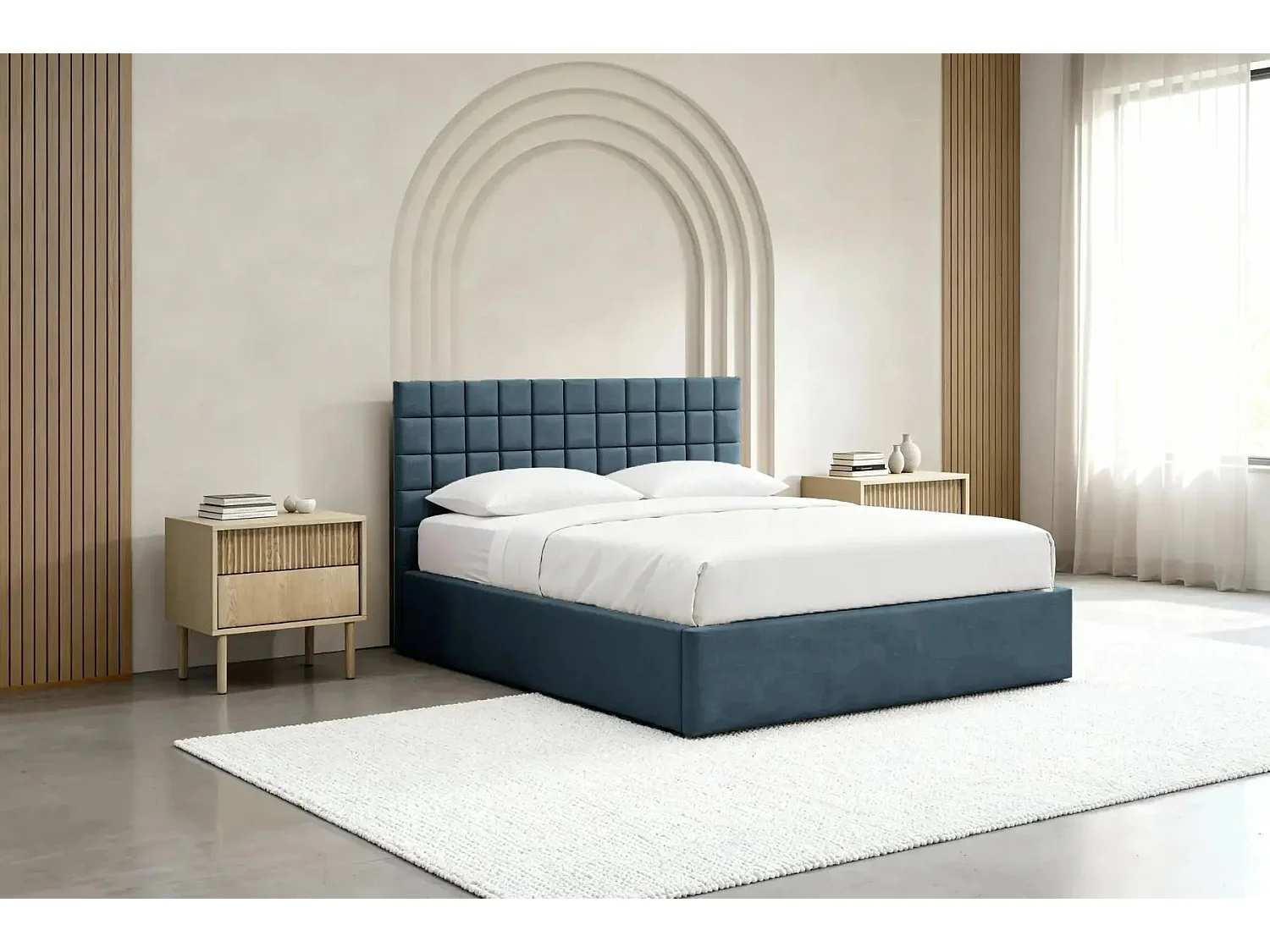 THELMA - Blauw fluwelen bed 160x200cm