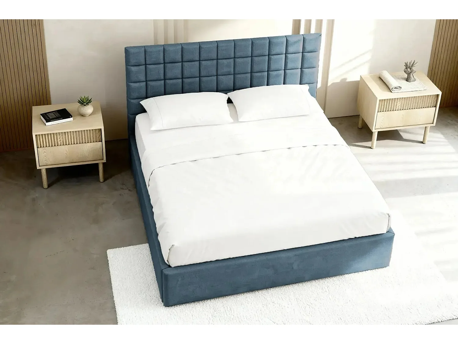 THELMA - Blauw fluwelen bed 160x200cm