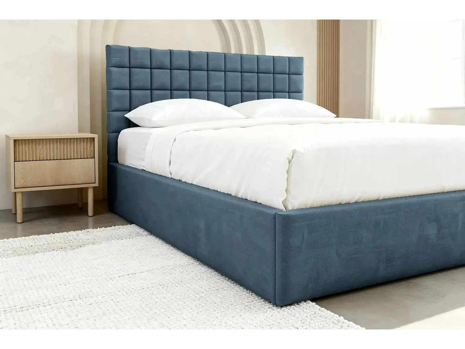 THELMA - Blauw fluwelen bed 160x200cm