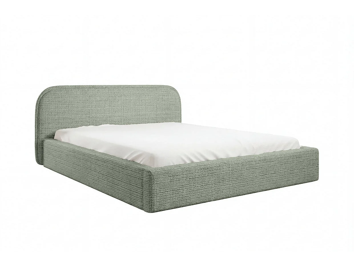 AURIA - Lit coffre tissu chenille Vert 160x200cm