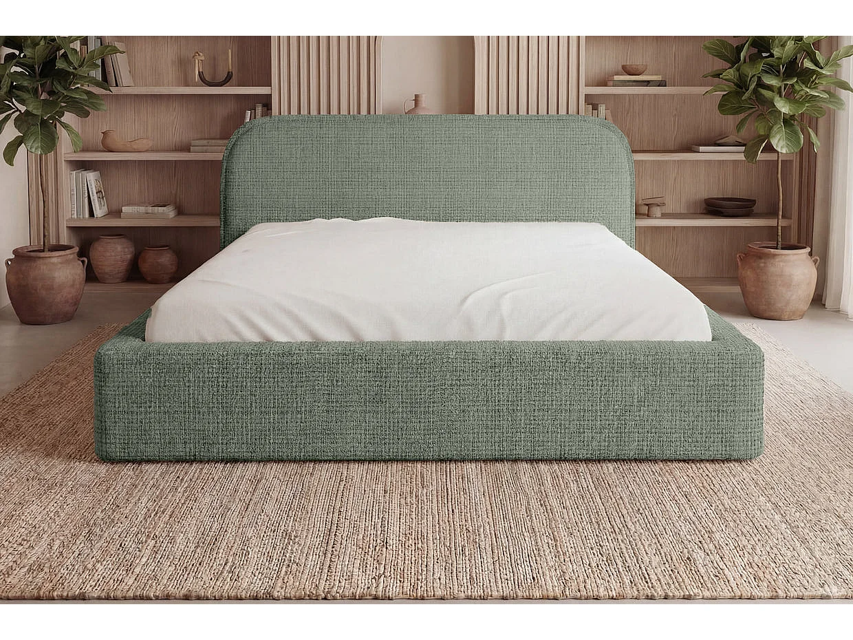 AURIA - Lit coffre tissu chenille Vert 160x200cm