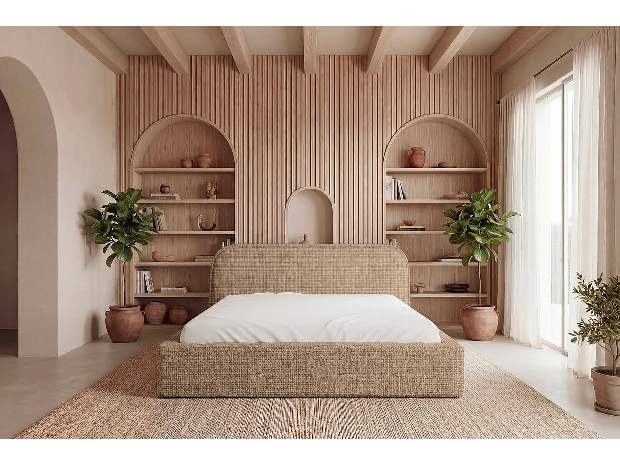 AURIA - Chenille stof commode bed Café 160x200
