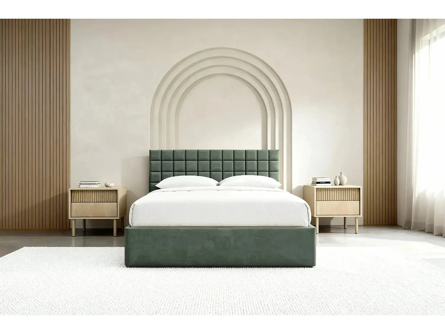 THELMA - Lit coffre tissu velours Vert 160x200cm
