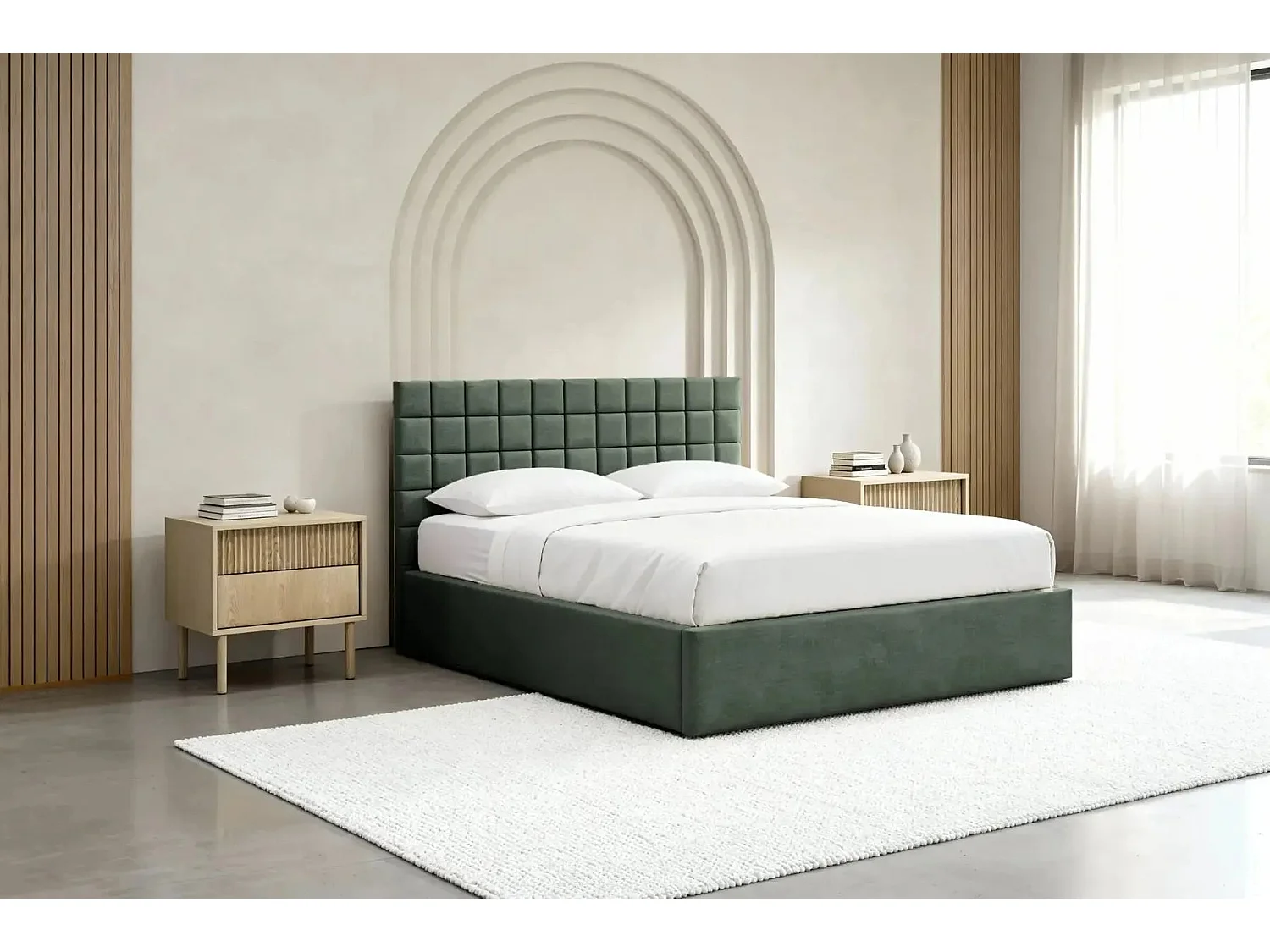 THELMA - Lit coffre tissu velours Vert 160x200cm