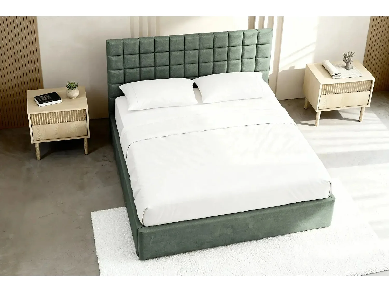 THELMA - Lit coffre tissu velours Vert 160x200cm