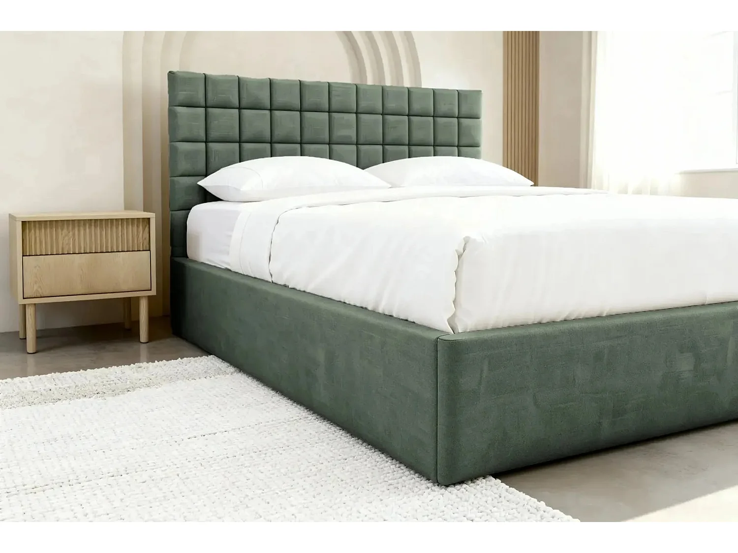 THELMA - Lit coffre tissu velours Vert 160x200cm