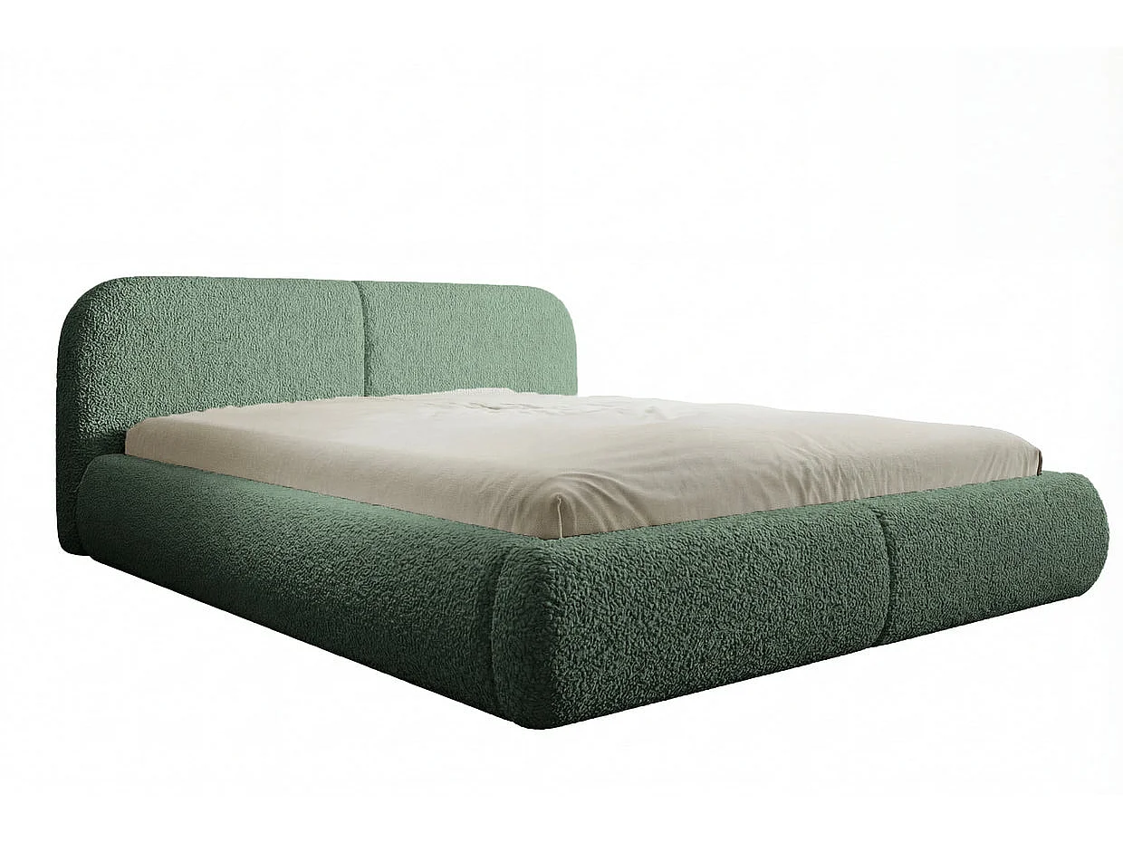 DELORA - Lit coffre tissu chenille Vert 160x200cm