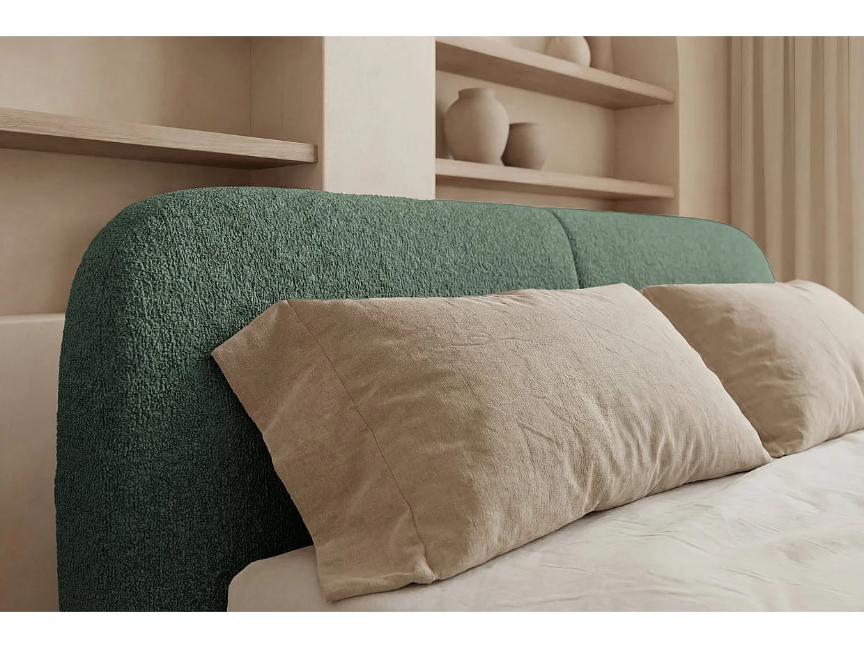 DELORA - Lit coffre tissu chenille Vert 160x200cm