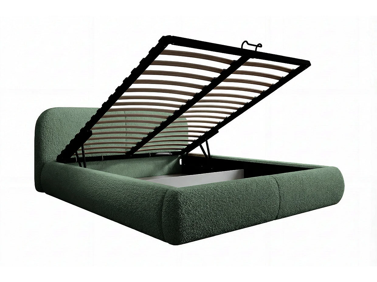 DELORA - Lit coffre tissu chenille Vert 160x200cm