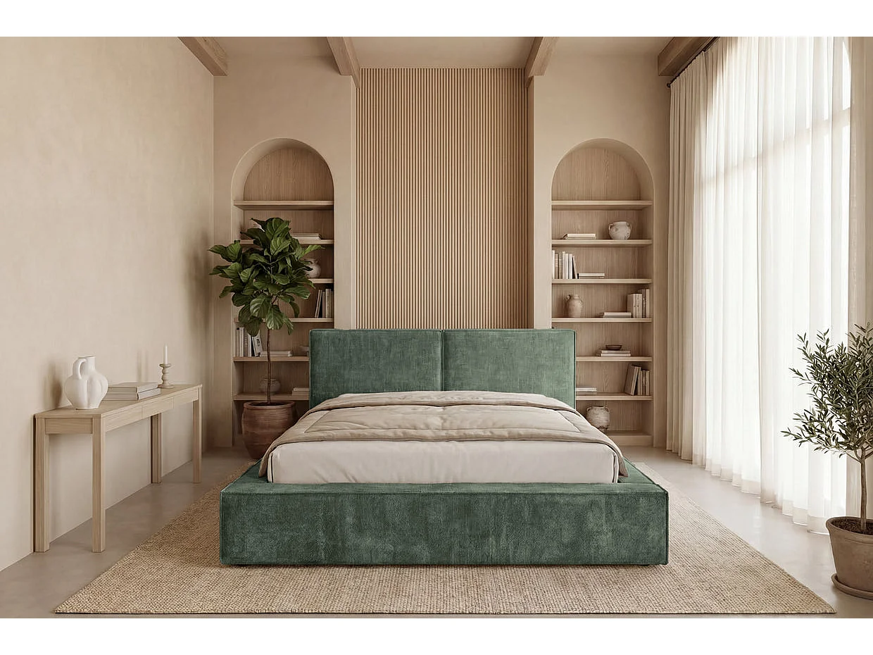 CELIA - Lit coffre tissu velours Vert 160x200cm