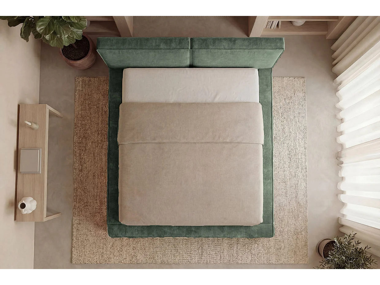 CELIA - Lit coffre tissu velours Vert 160x200cm