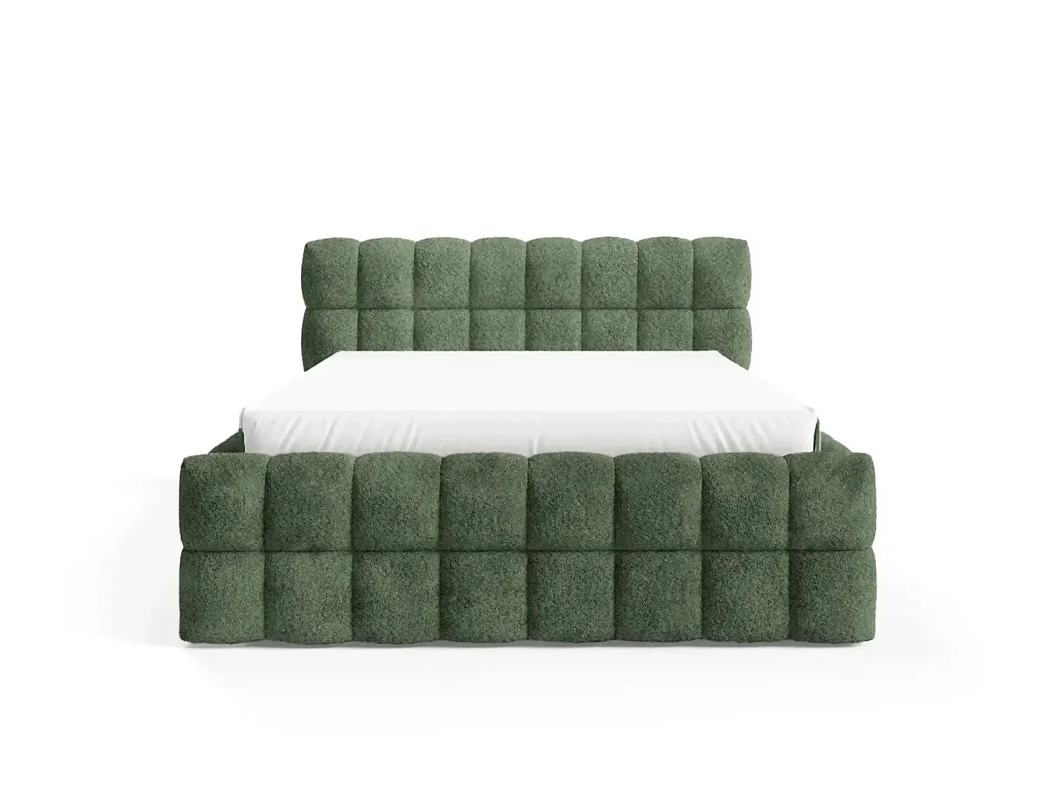 VOLTAIRE - Lit coffre tissu bouclette Vert 160x200cm