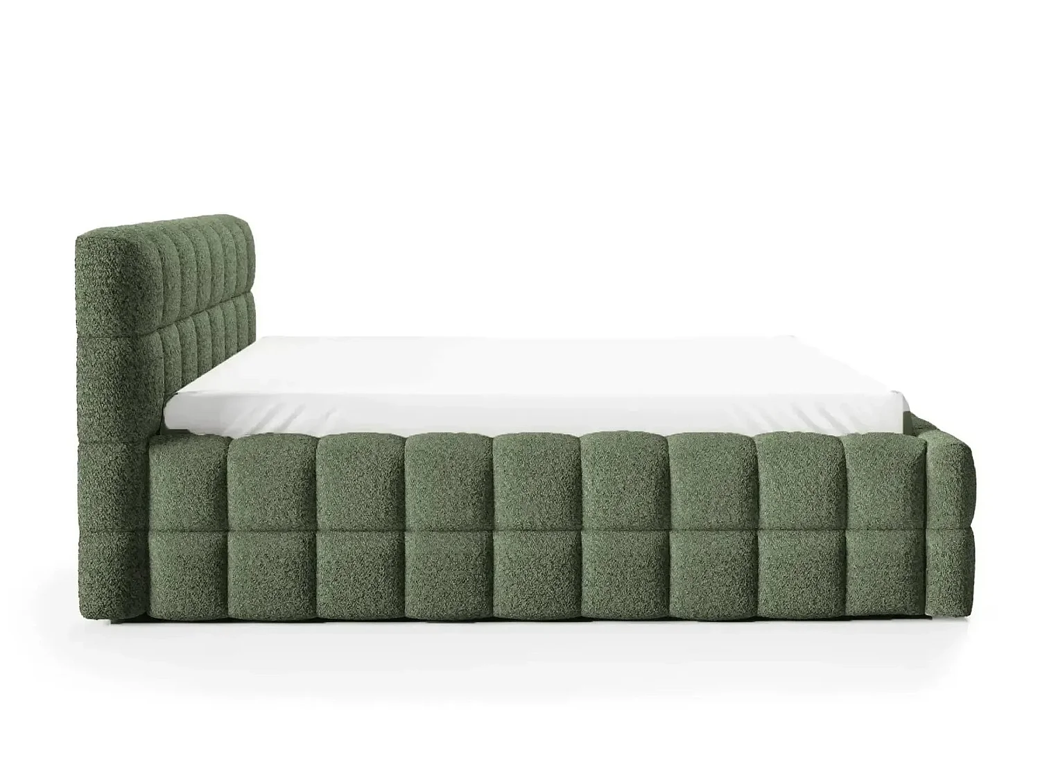 VOLTAIRE - Lit coffre tissu bouclette Vert 160x200cm
