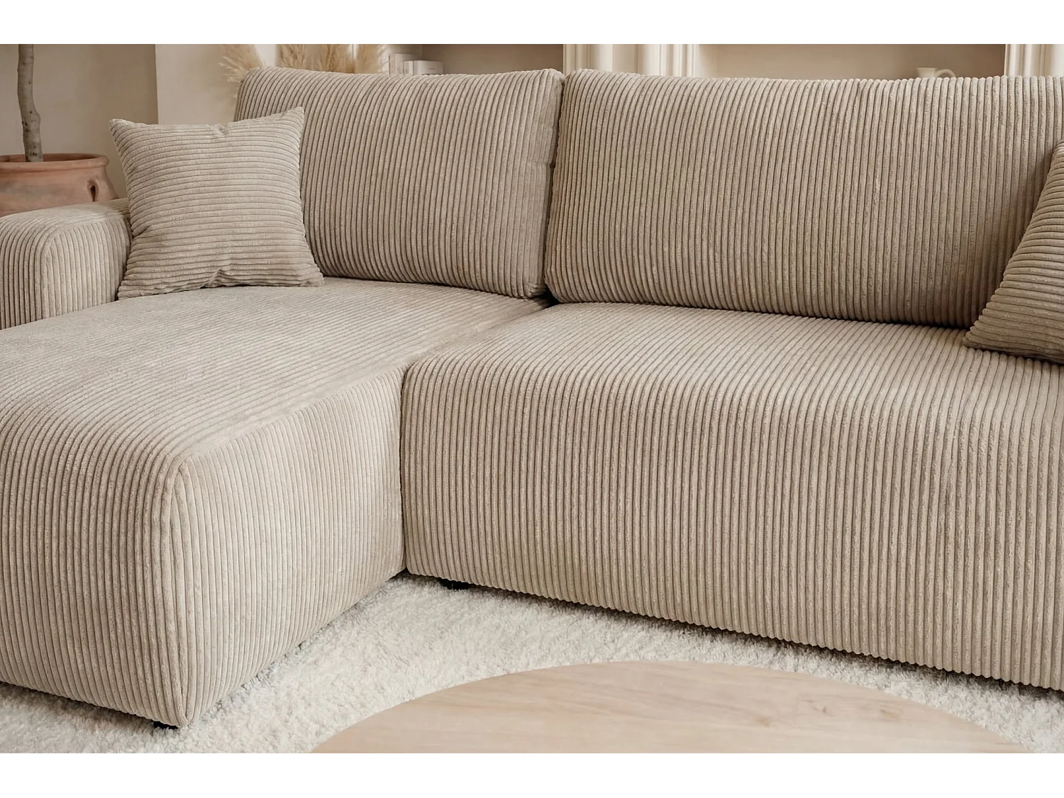 JELLA - Canapé d'angle convertible petit velours côtelé Beige