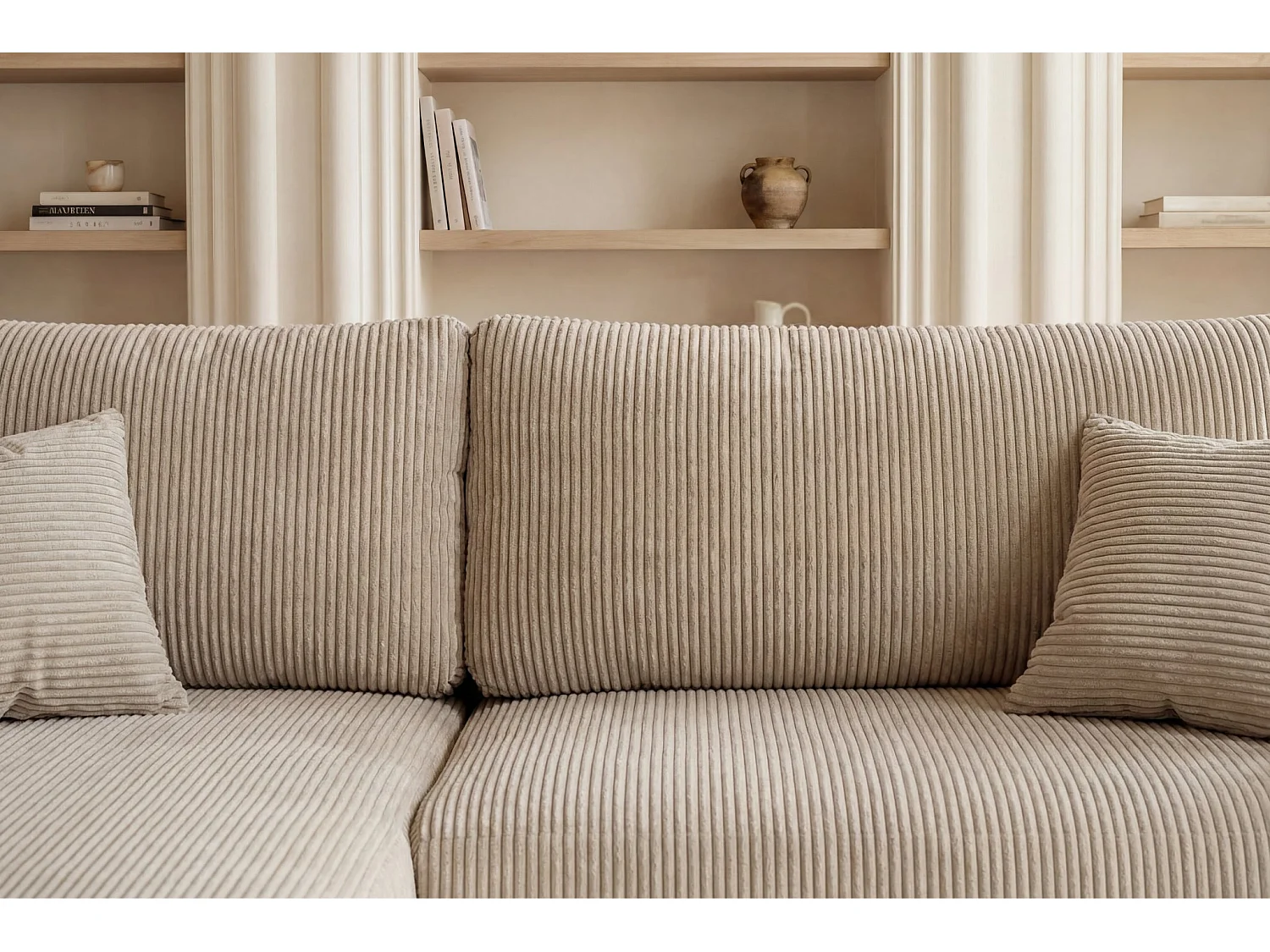 JELLA - Canapé d'angle convertible petit velours côtelé Beige