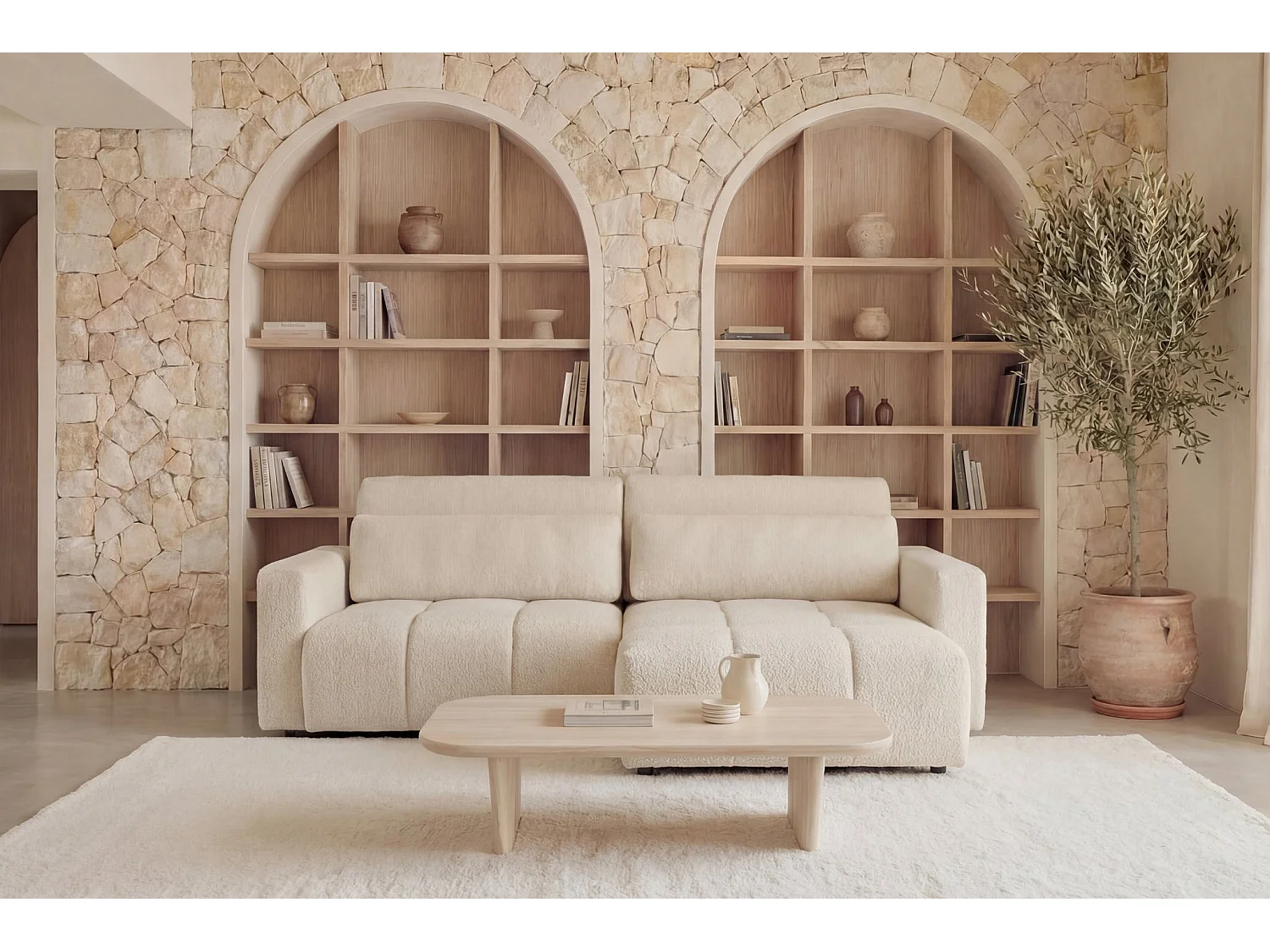 MAIA - Canapé amovible convertible tissu texturé 3 places - Beige
