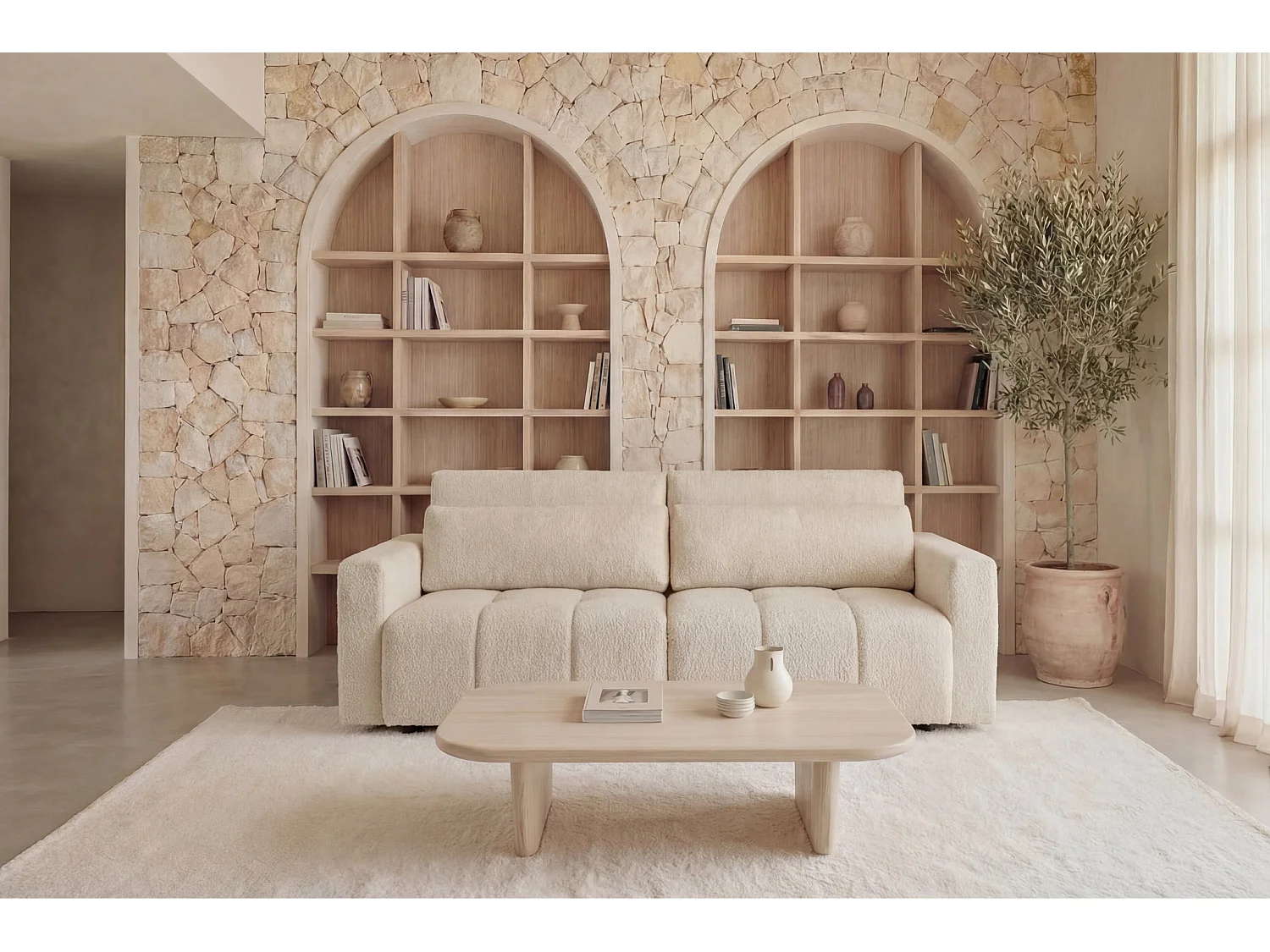 MAIA - Canapé amovible convertible tissu texturé 3 places - Beige
