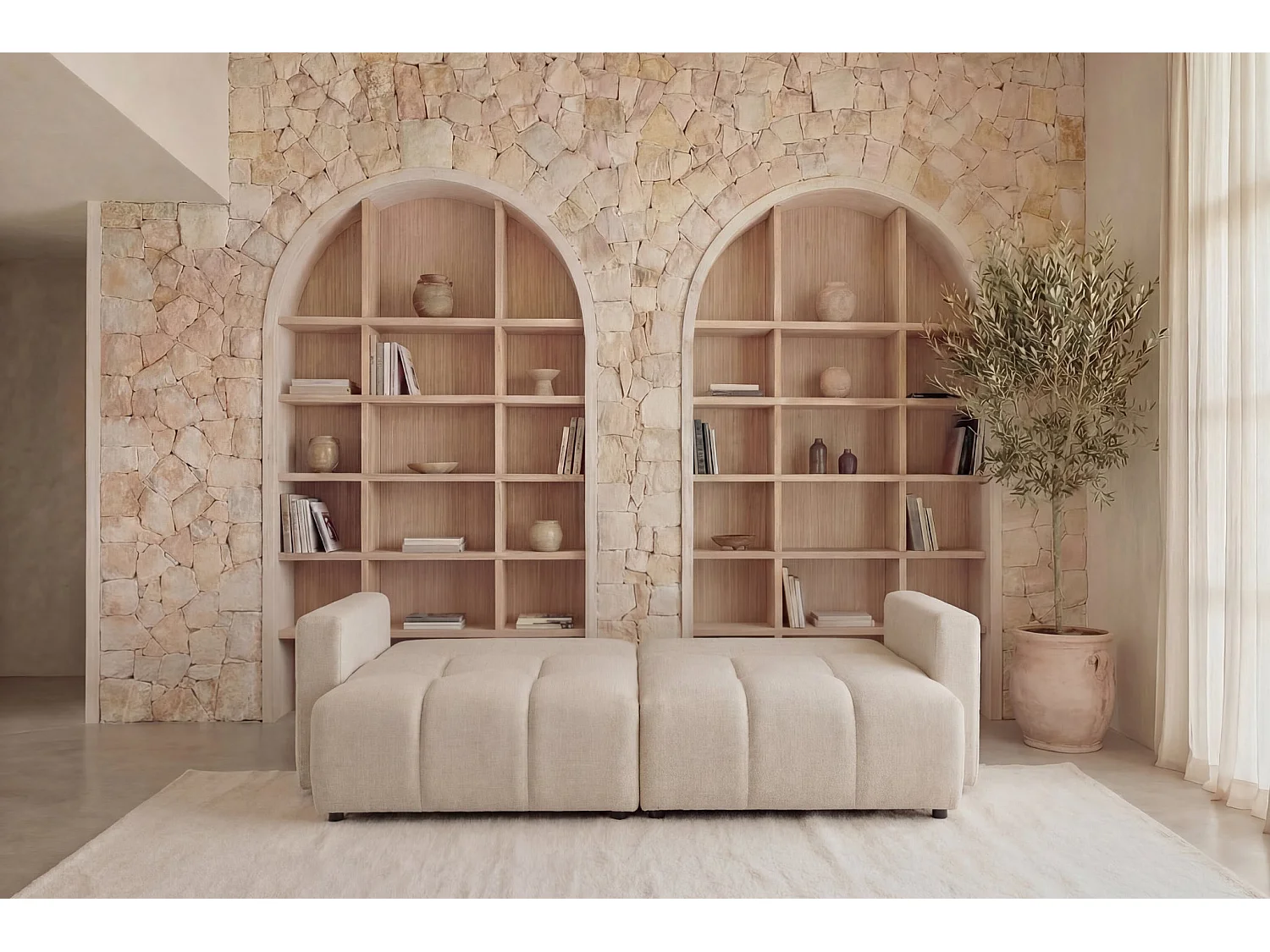 MAIA - Canapé amovible convertible tissu texturé 3 places - Beige