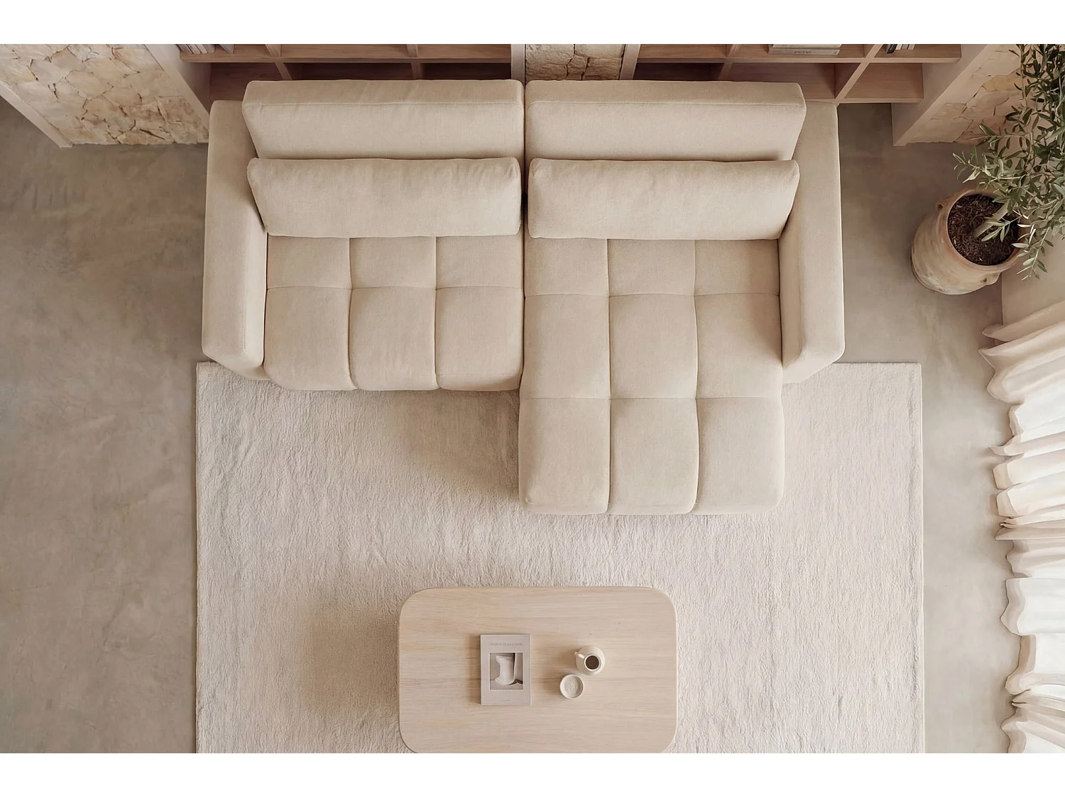MAIA - Canapé amovible convertible tissu texturé 3 places - Beige