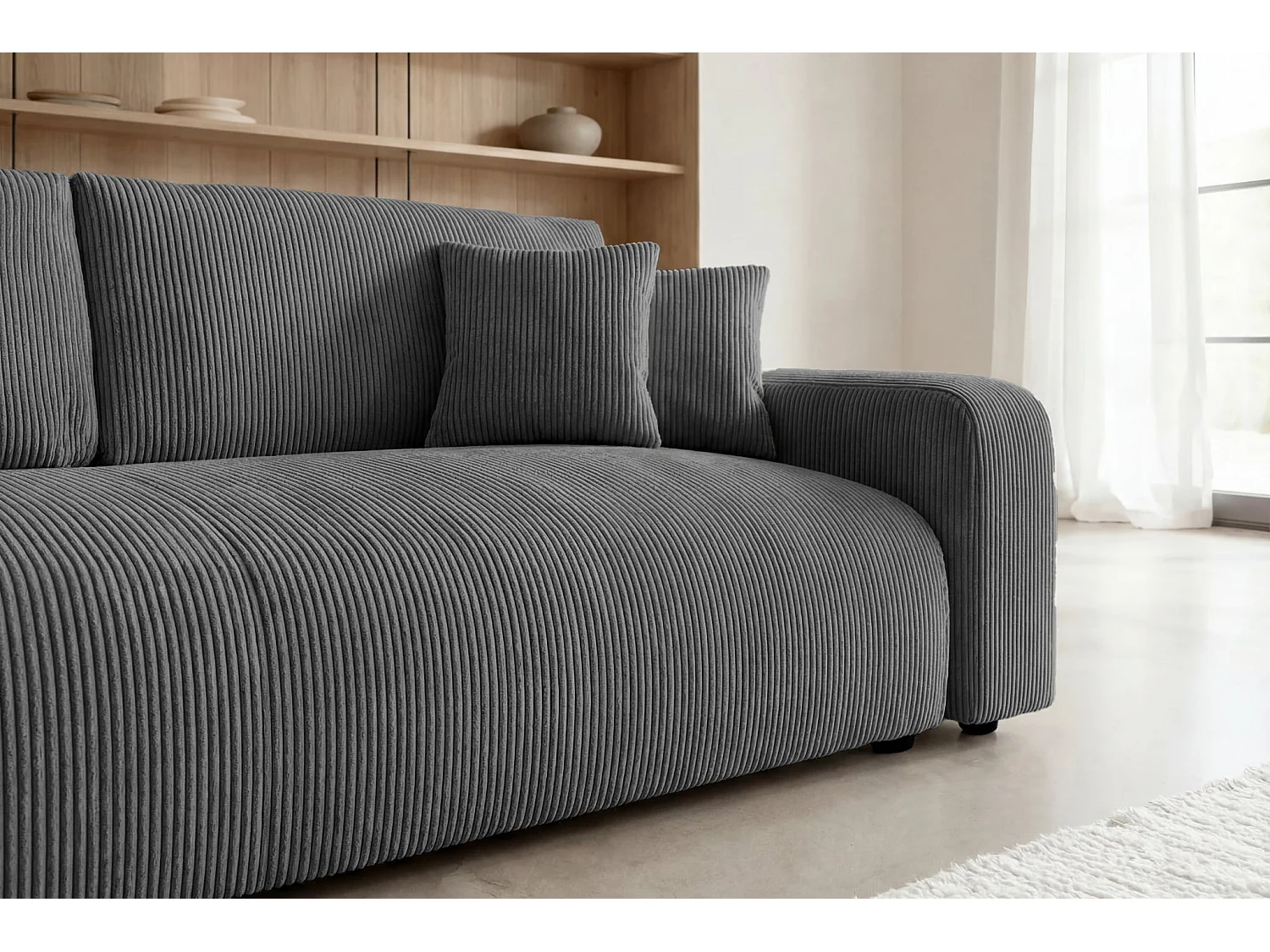 ENA - Canapé droit convertible velours côtelé 3 places Gris foncé