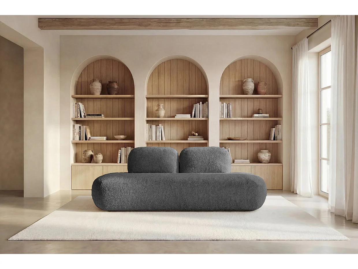 COLIN - Canapé droit convertible tissu texturé 2 places Gris foncé