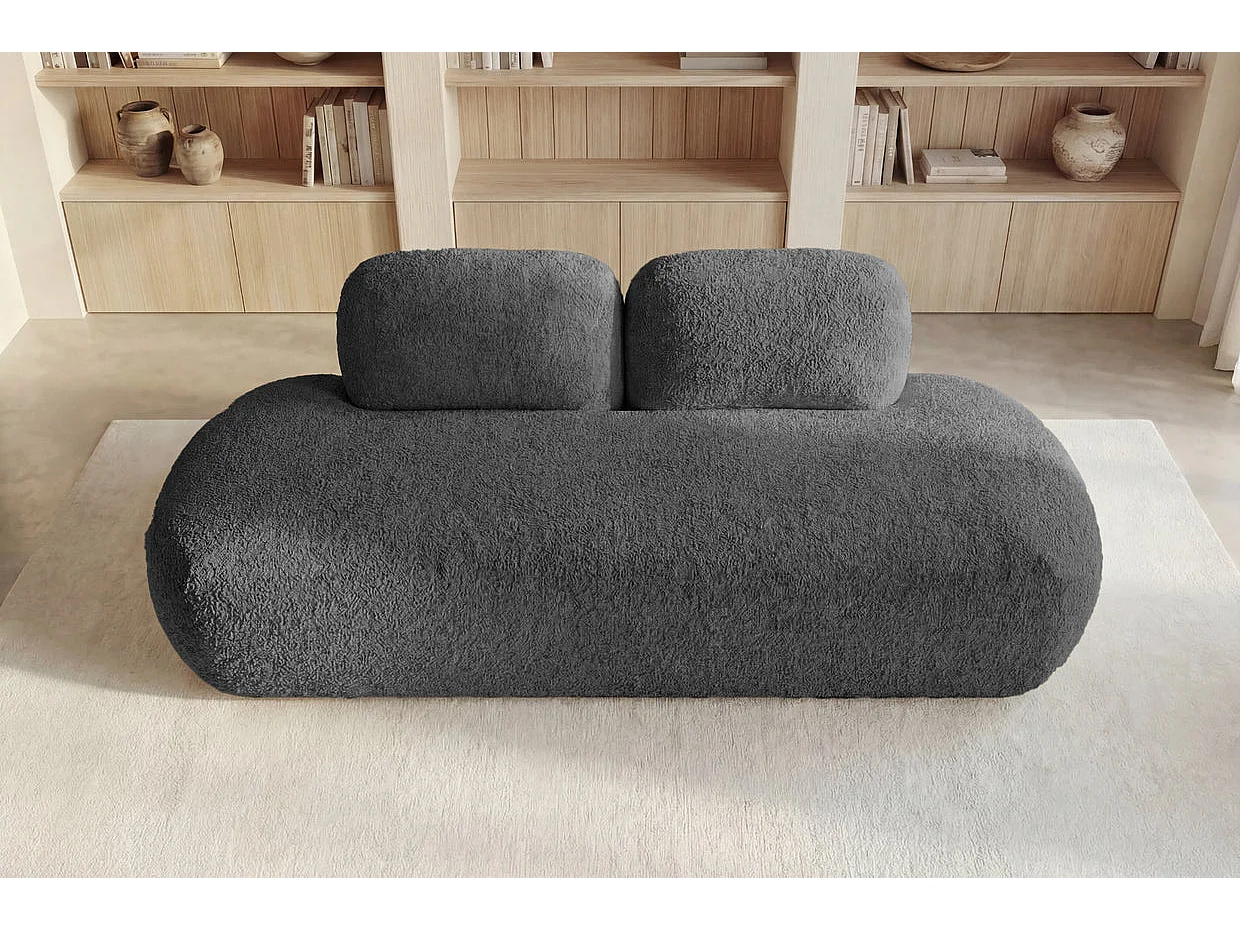 COLIN - Canapé droit convertible tissu texturé 2 places Gris foncé