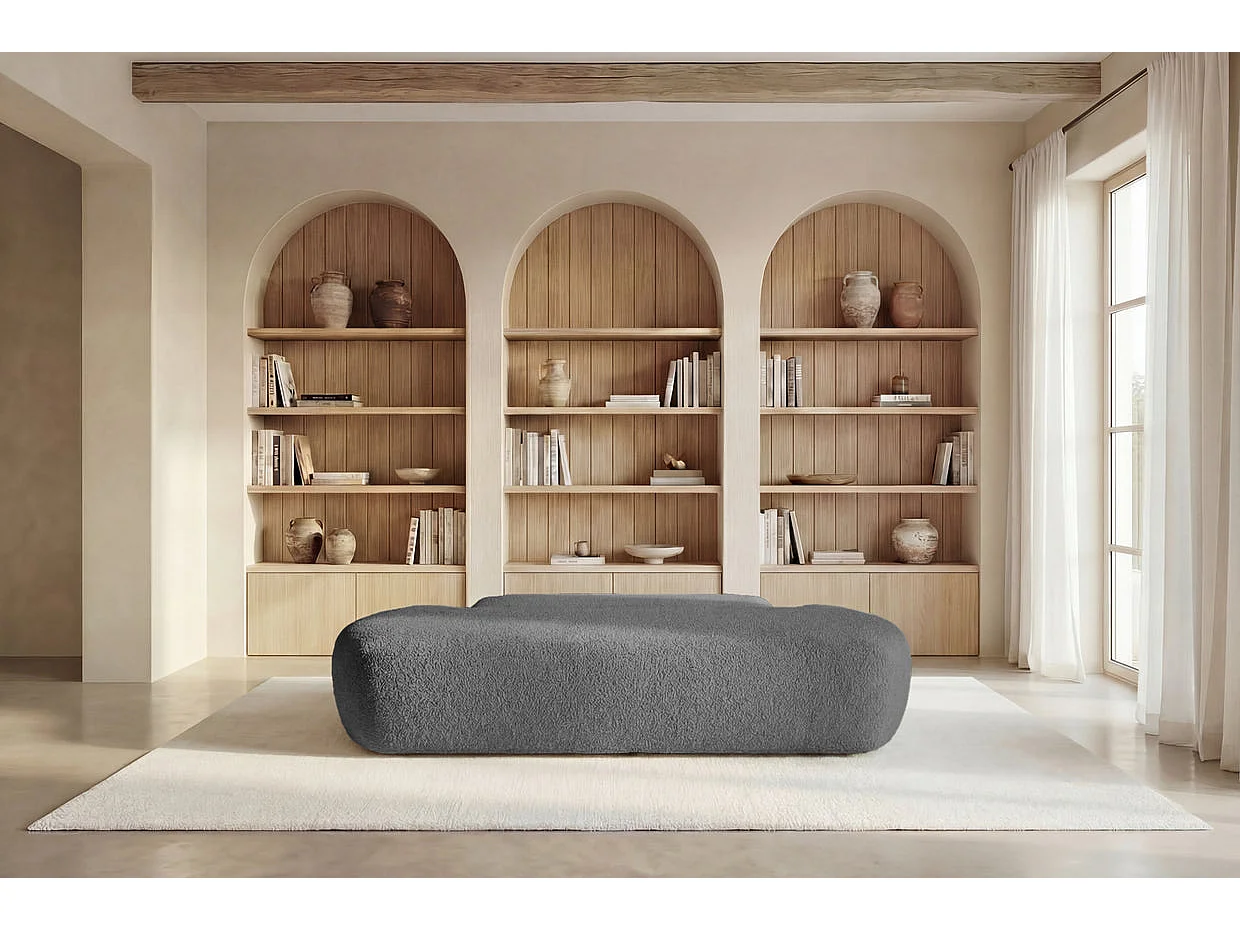 COLIN - Canapé droit convertible tissu texturé 2 places Gris foncé
